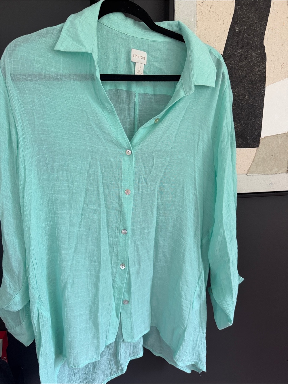 Chico's Mint Green Lightweight Button-Down Shirt